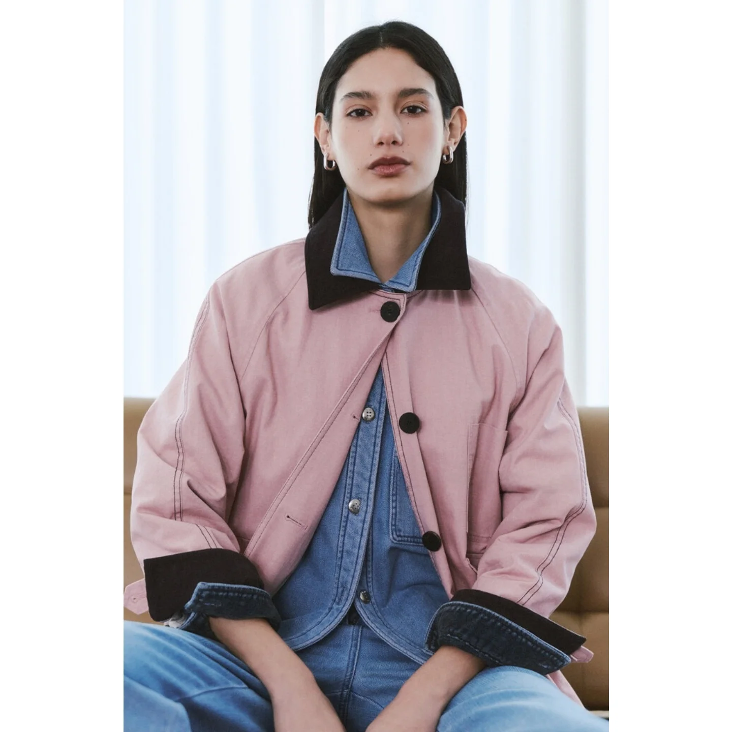 

Джинсовая куртка из чистого хлопка в корейском стиле, с отложным воротником, для повседневной носки, с цветовыми блоками, универсальный топ с V-образным вырезом и пуговицами