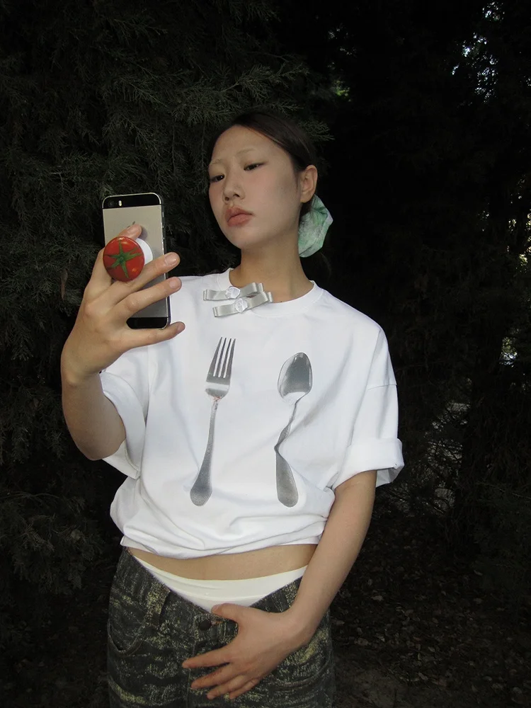 

Летняя новинка: женская футболка свободного кроя в корейском стиле с универсальным принтом, круглым вырезом и хлопковой тканью