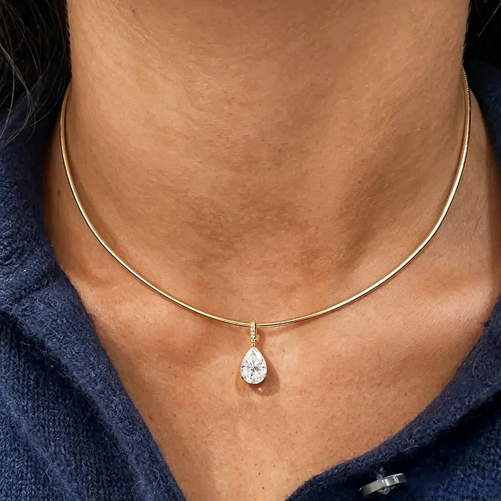 COSYA 2/3CT Pear Cut Moissanite Choker Necklaces S925 Silver Plated 18K Gold Solitaire Waterdrop Collar Chain Fine Jewelry Gift