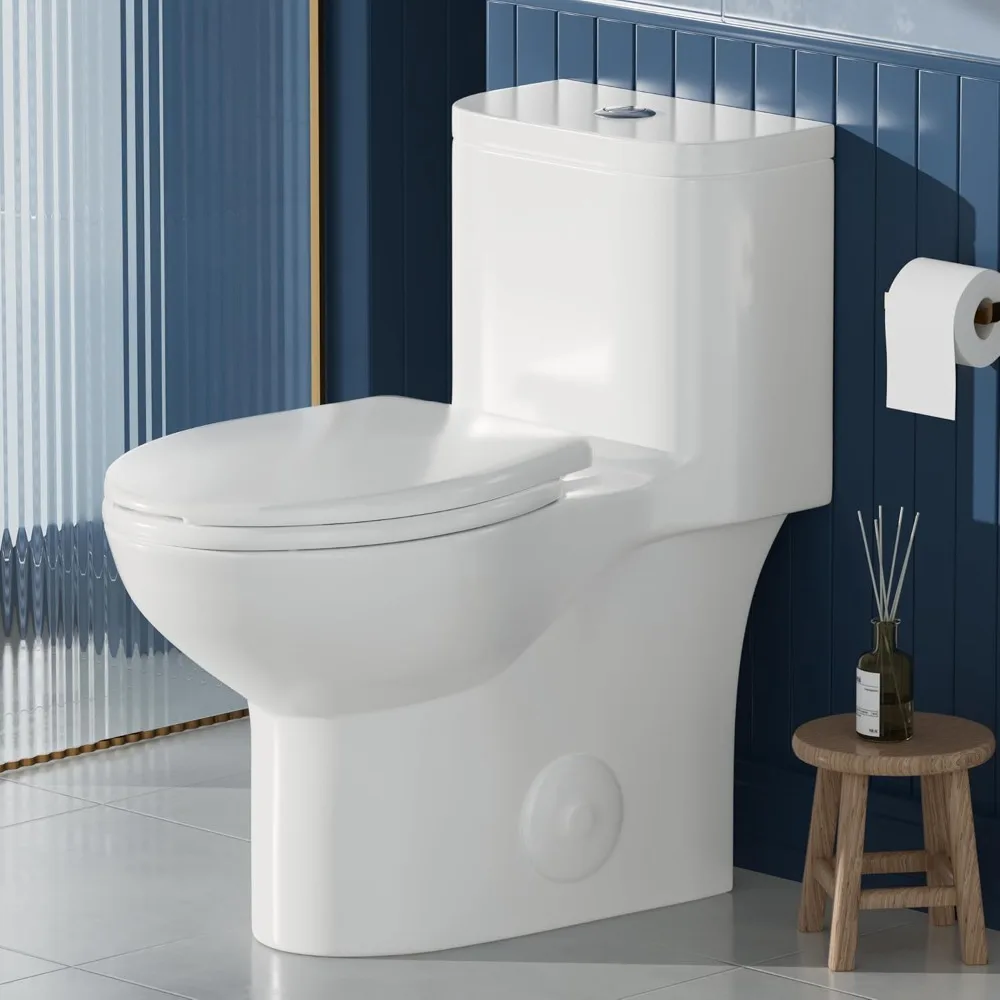 

Elongated One Piece Toilet with Comfort Height Seat Chair Height 17" Modern Toilet for Bathroom, Dual Flush 1.1/1.6 GPF
