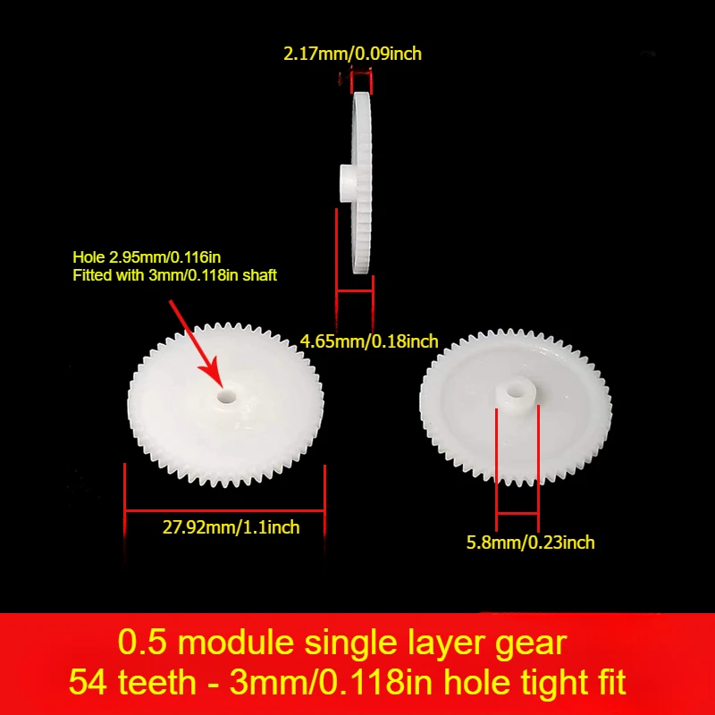 0.5 Module POM Plastic Single‑Layer Gear 54 Teeth, for 2A 3A Motor Rack Pinion DIY Toy Model Parts view 3