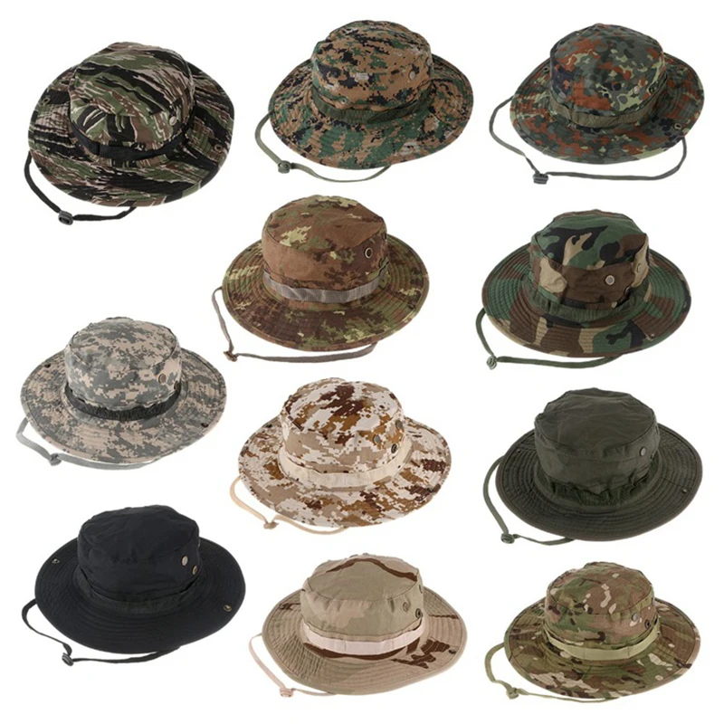 

Camouflage Hunter Hat Sniper Hidden Jungle Sports Ripstop Combat Caps Wide Brim Bucket Hat Camping Hiking Head Wear