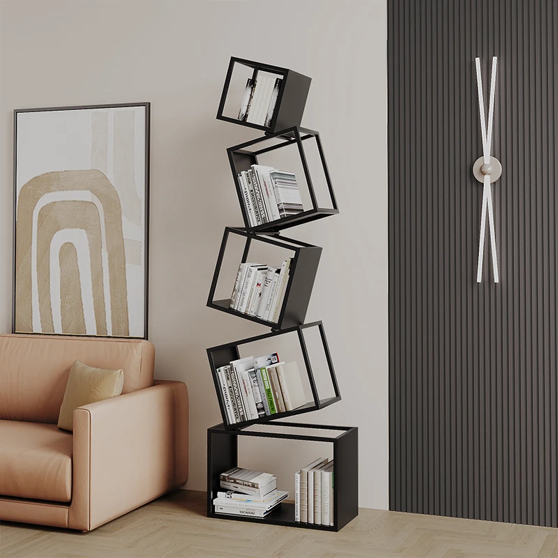 Creative special-shaped net celebrity corner vertical bookshelf floor storage shelf modern simple living room iron corner