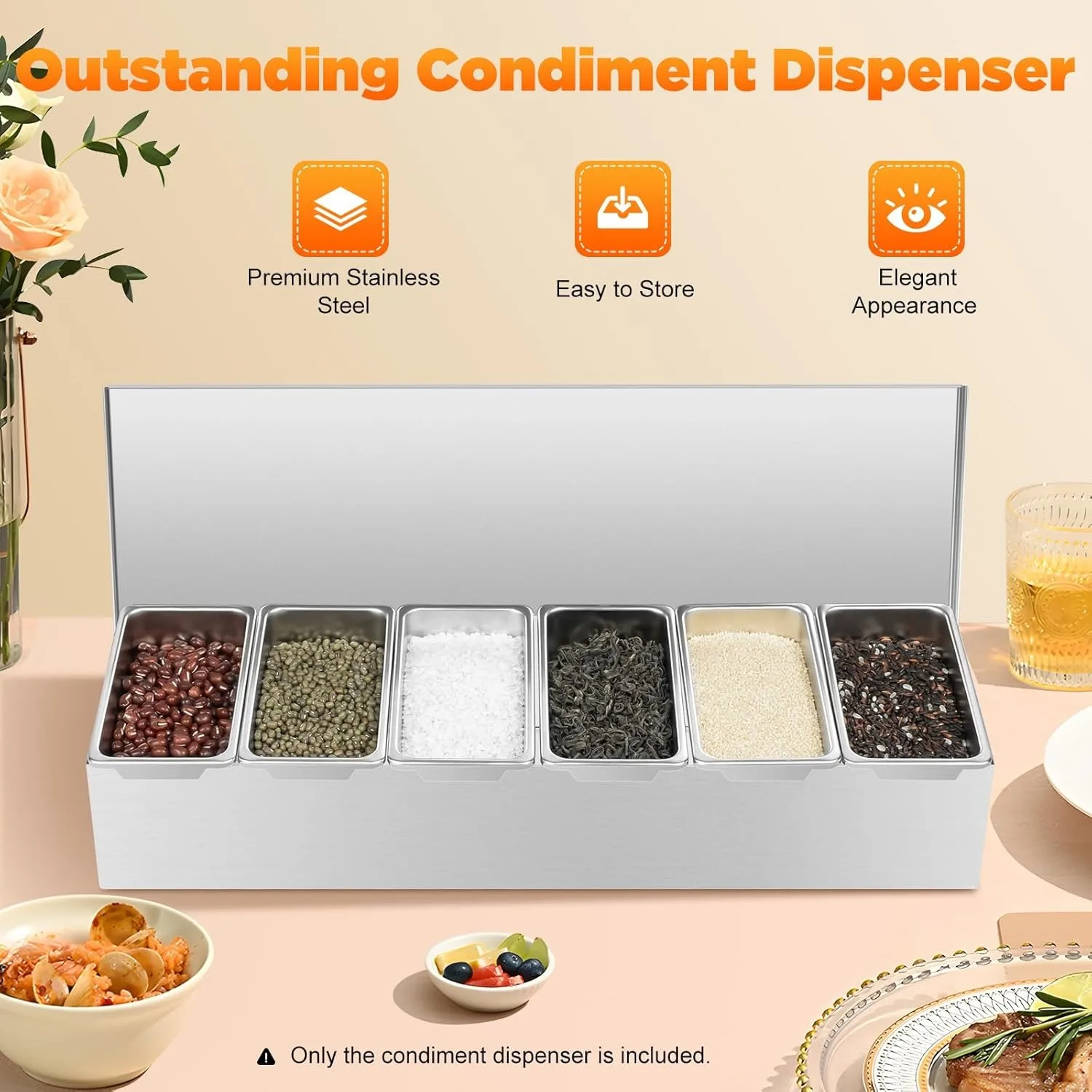 Xigner Pizza Zutatenbehılter aus 304 Edelstahl mit 6 Fachern - تقديم الطعام Behehler Beilagenbehehler