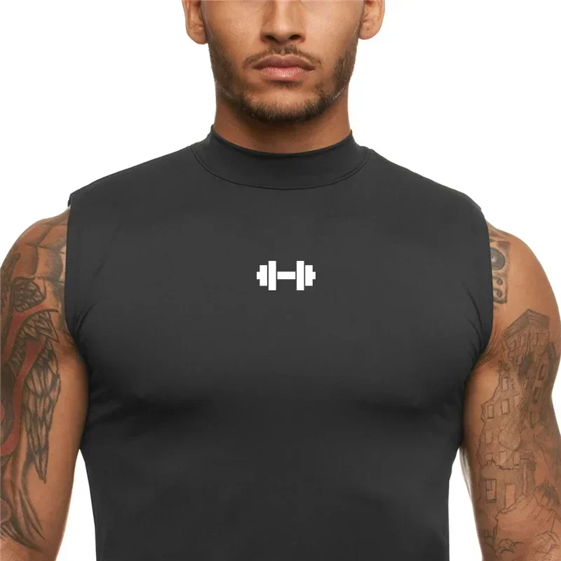 رجل تشغيل سترات بلا أكمام تي شيرت الصيف ضغط ضيق تانك القمم ملابس رياضية الصالة الرياضية تجريب التدريب سريعة الجافة الفردي #3