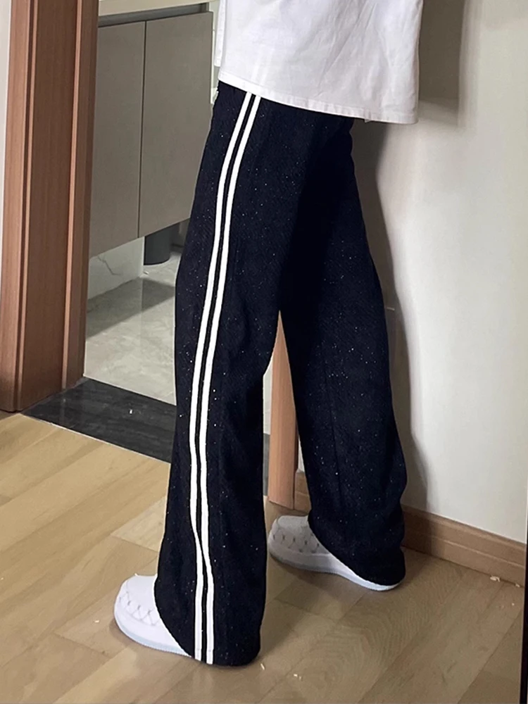 

American Sle Heavyweight Striped Spor Sweatpants Men's Autumn Winter Straight Leg Slimming Loose Casual Pants