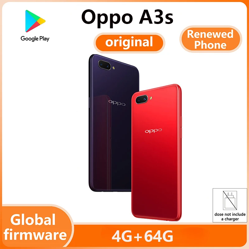OPPO A3s smartphone Global firmware RAM 4GB ROM 64GB Qualcomm Snapdragon 450 Android 8.1 No Charger Used Phone