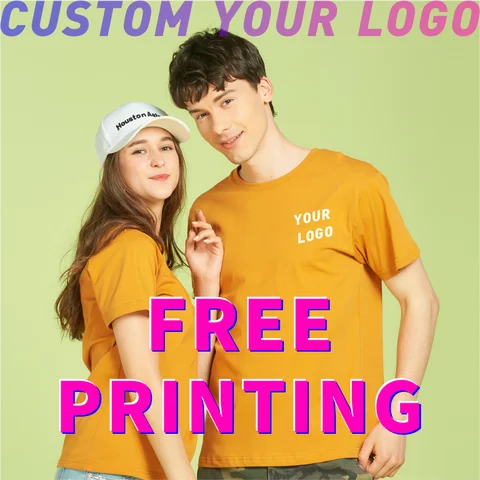Camiseta personalizada impressão gratuita da imagem do logotipo manga curta 100% algodão puro camiseta roupas femininas masculinas roupas adultas