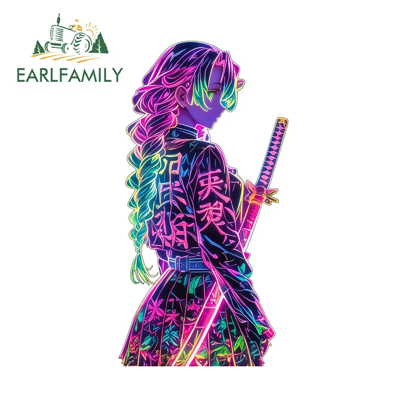 

EARLFAMILY Neon Samurai Car Accessories Stickers Vinyl Kanroji Mitsuri Creative Anime Decal Waterproof Sunscreen Decor