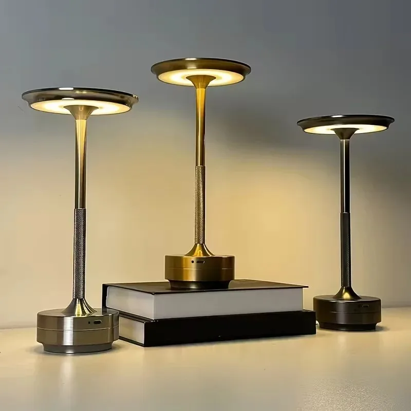 Rechargeable LED Lamp Table Lamp - Touch Control Flying Saucer, Metal Warm Light for Restaurant Bar Cafe Home Decor Accents