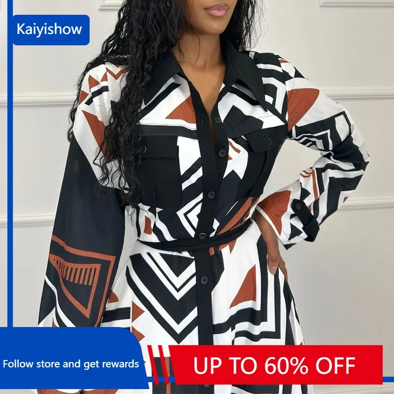 African Shirt Maxi Dress Women High Waist Full Sleeve Robes Spring New Fashion Print Elegant Streetwear African Dresses Vestidos