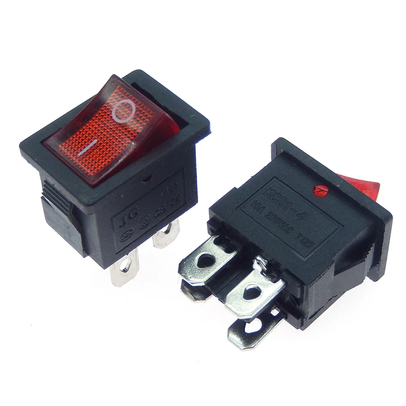 5PCS KCD1 2pin 3pin 4pin 21*15mm ON-OFF boat car rocker switch 6A/250V AC 10A/125V AC with red, blue, green and yellow light sw