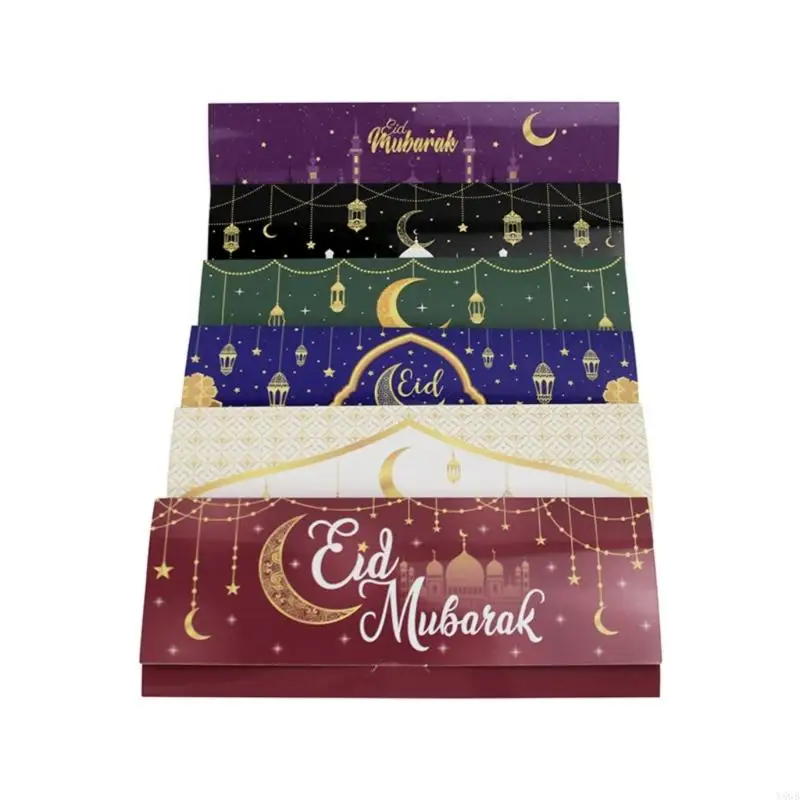 50pcs Ramadans Greeting Cards Handmade Eid Mubarak Money and Gifts Card Holders Religious Holiday Invitation Card Y5GB