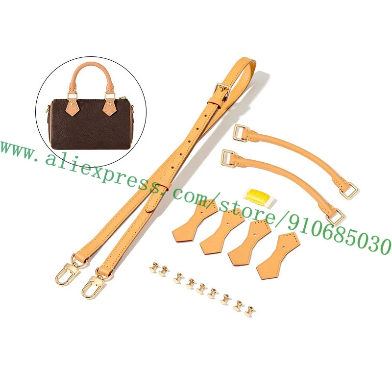 الطبيعية البيج الجلود مقبض مقابض حامل حزام الكتف طقم تصليح لمصمم سبيدي نانو حقيبة المرأة بوسطن حقيبة يد