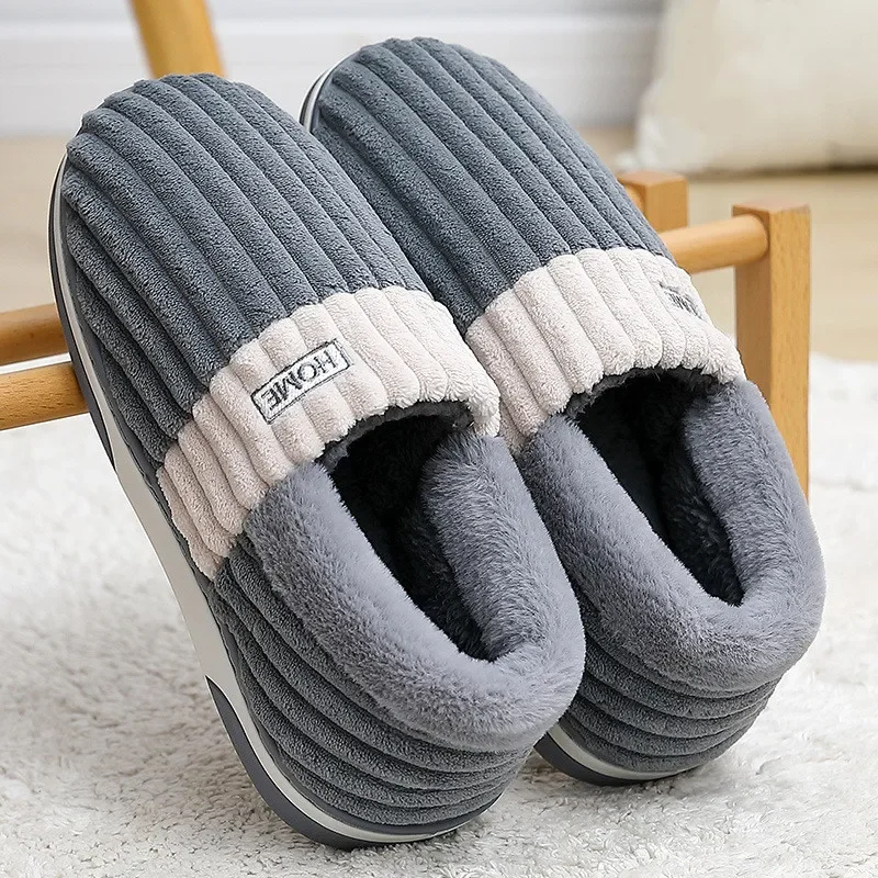 Big Size 48 49 Winter Heren Slippers Comfort Harige Huis Schoenen Dik Warm Pluche Platform Outdoor Indoor Koppels Antislip Flats