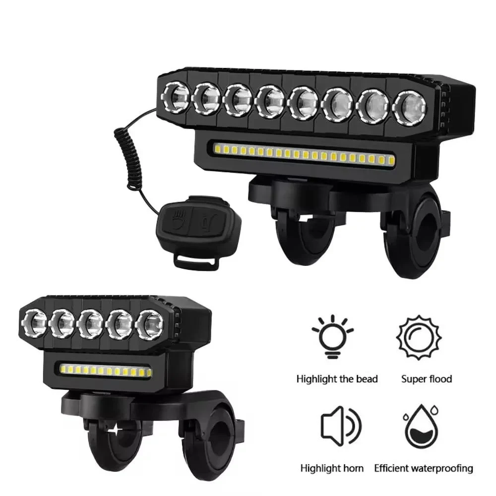 

High Bright 5/8 LED Front Light USB Charging Bicycle Front Flood Light with Horn Speaker Bell Road Bike Light