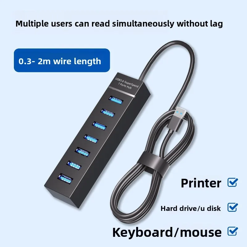 USB 3.0 Hub 7-Port Splitter with External Power Supply, Universal Adapter for Laptop & Desktop, Compatible with Mouse, Keyboard