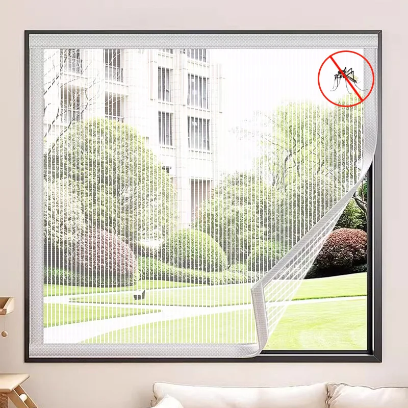 

Customized zipper home self-adhesive mosquito net with encrypted diamond mesh, white high-end striped version