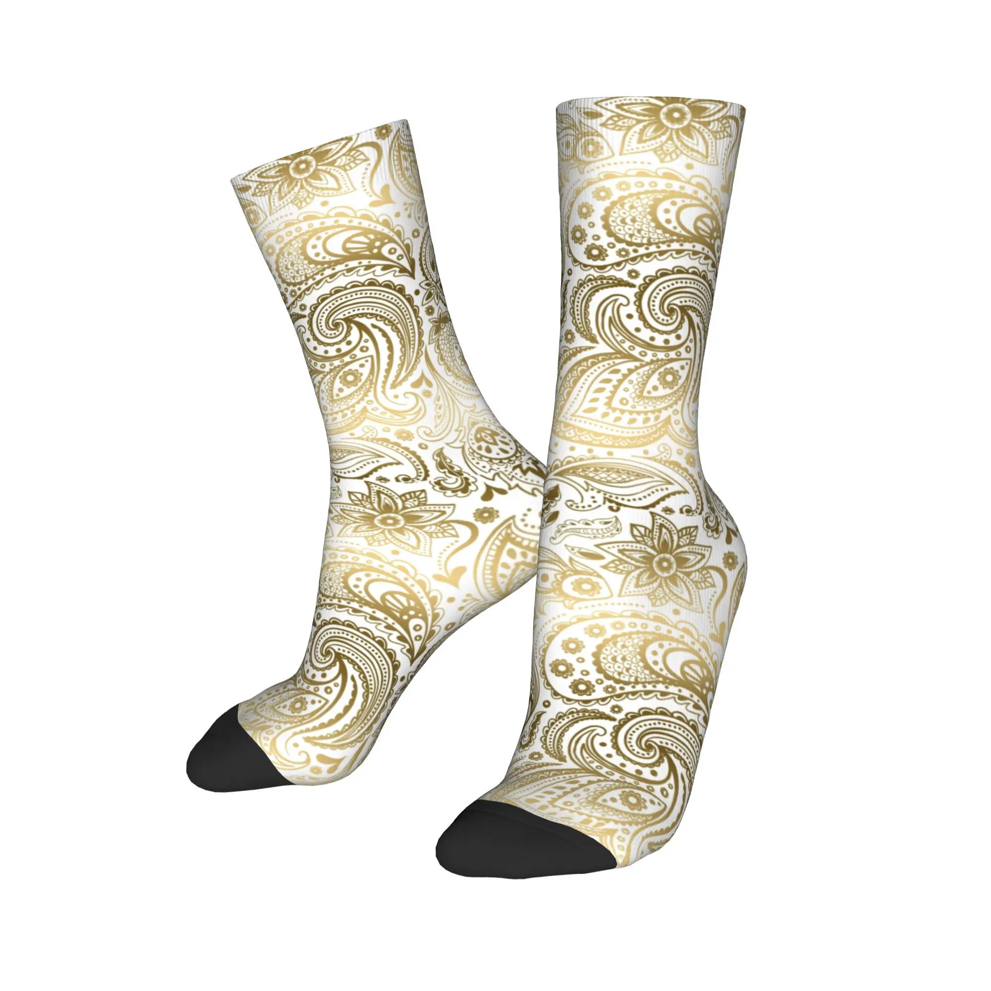 

Custom Faux Fold Floral Paisley Pattern Men Women Crew Socks Unisex Cool 3D Printing Boho Bohemian Floral Texture Dress Socks