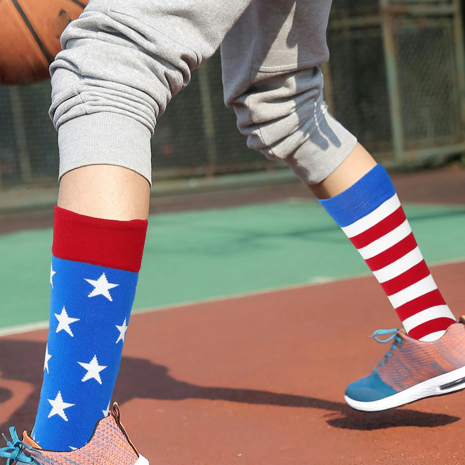 

1Pair Patriotic American Flag Socks Striped Midcalf Mens Comfortable Novelty Socks for 4th of July American Flag Novelty