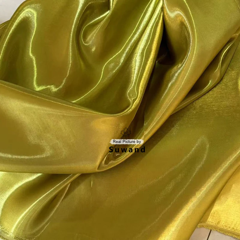 Tela de satén líquido verde especial para vestidos de novia, alta costura, vestido africano, bata, Boubou, tela reflectante ultrabrillante