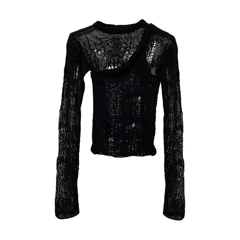 Autumn Rick Sweater Women Y2k Pullovers Streetwear Knitwear Hollow Out Spider Web See Through Sexy Sweater