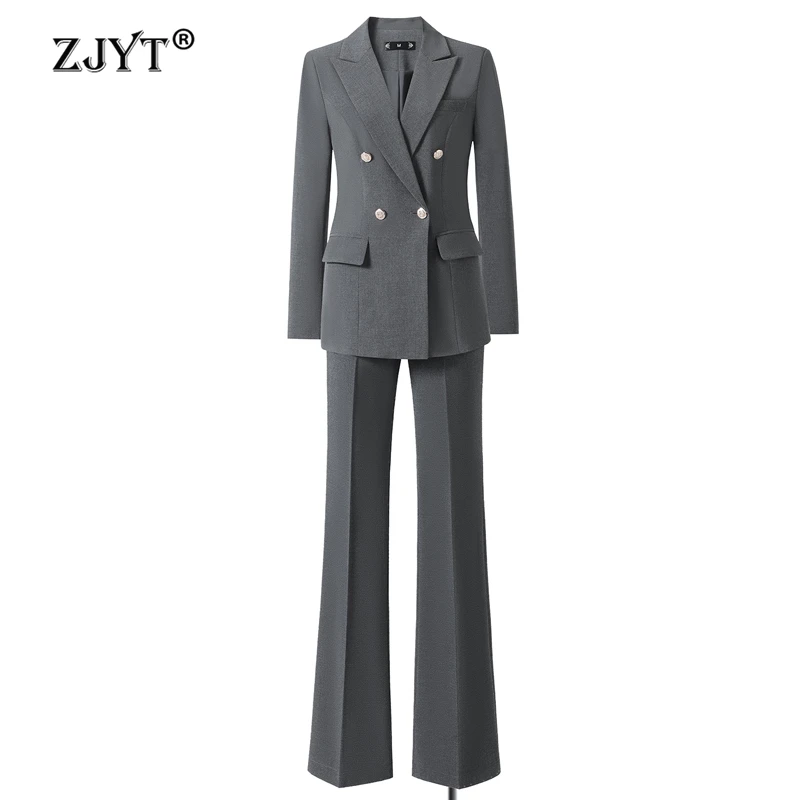 ZJYT Chic Business Elegant Woman Suits Two Pieces New Matching Sets Blazer Pants Lady Outfit Classic Formal Clothes Office Work