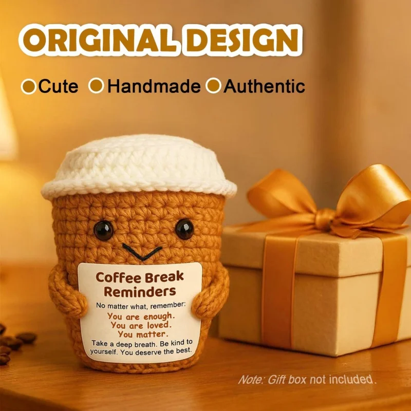 

Handmade Crochet Coffee Cup Doll - Brown White Emotional Support Toy, Simulation Desk Decor Gift for Coffee Enthusiasts