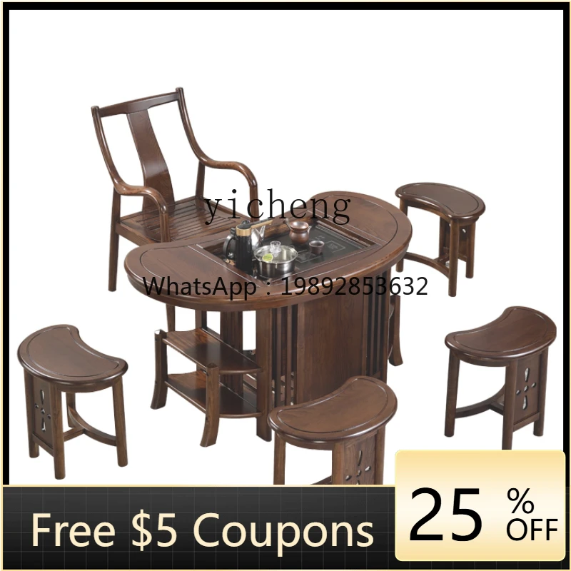 

XL Solid Wood Kung Fu Tea Table Tea Set Integrated Office Balcony Chinese Style Table-Chair Set