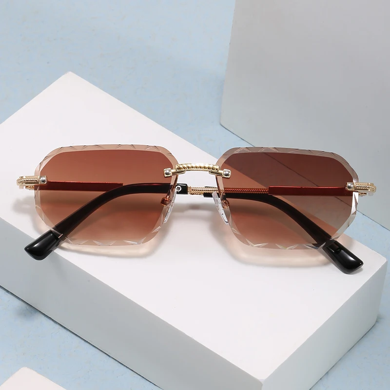 Trendige Randlose Quadratische Sonnenbrille für Damen und Herren Stilvolle Verlaufsgläser Metall-Sonnenbrillen Luxusmarke Kleine Vintage-Sonnenbrillen