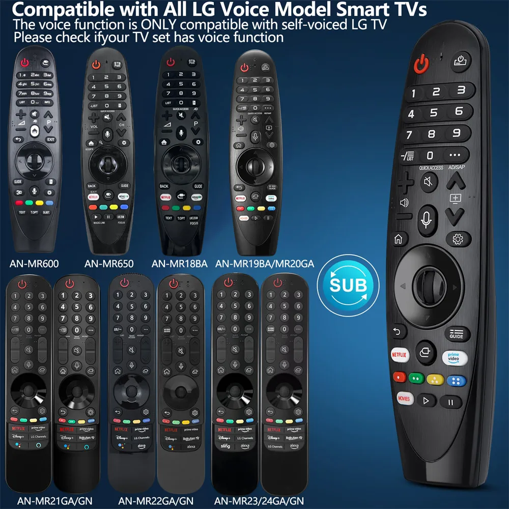 Controle remoto mágico de voz para LG Smart TV com substituição de função de ponteiro AKB75855501 AN-MR24gn MR23gn MR22gn MR21ga MR20ga