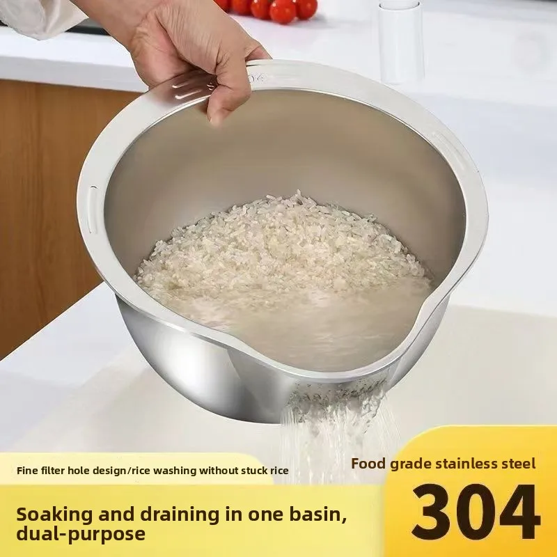 

Commercial Stainless Steel Rice Strainer Bowl | Heavy Duty Multi-Use Colander for Rice/Fruits/Veg