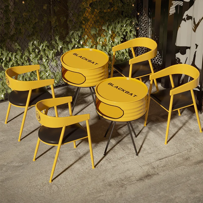 

Industrial Oil Drum Metal Design Restaurant Furniture High bar Table and Chairs High Top bar Tables and Tall Chair
