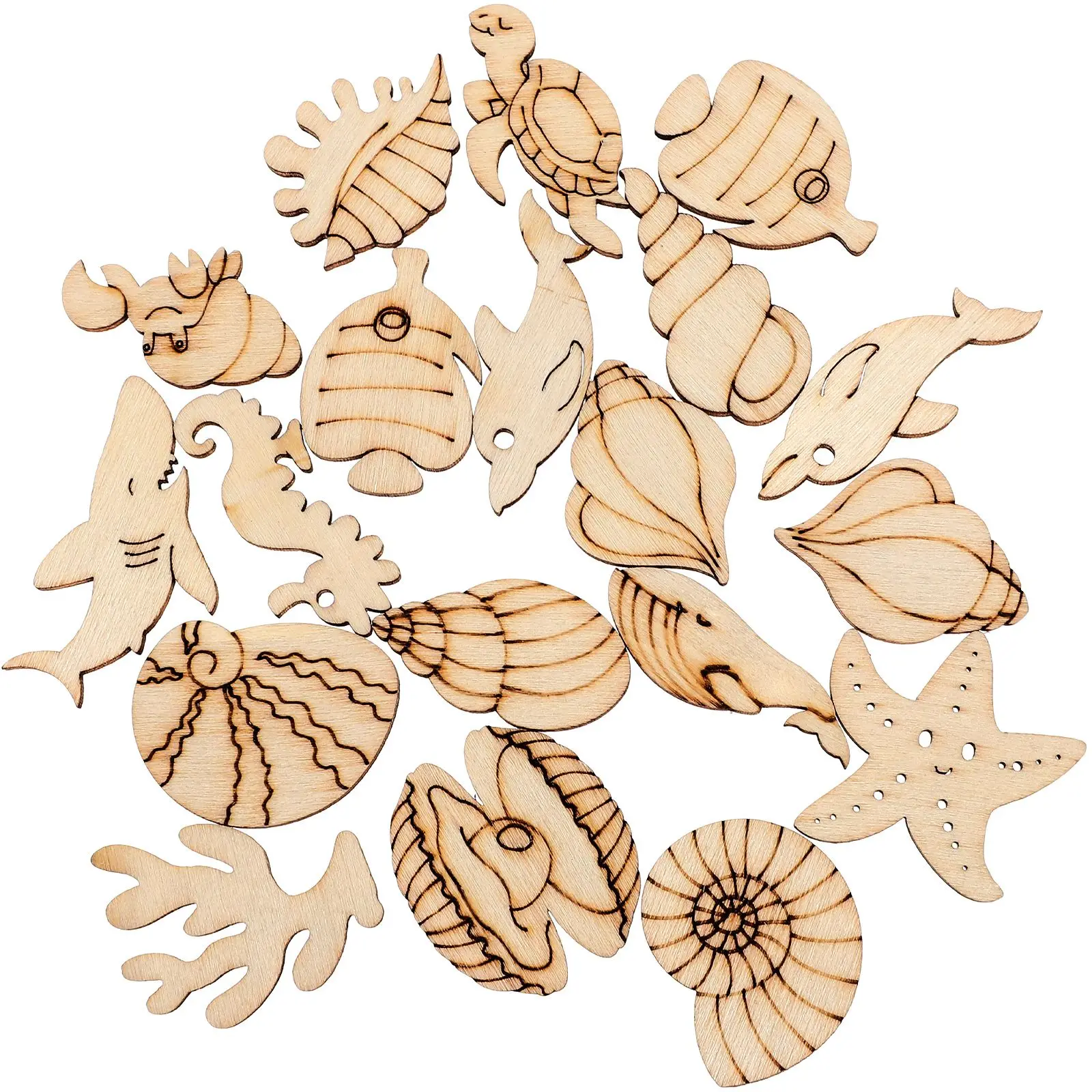

100 Marine Wood Cutouts Ocean Style Unfinished Animal Shapes Kids Craft Toys Nautical Decor DIY Projects Smooth Edges Safe