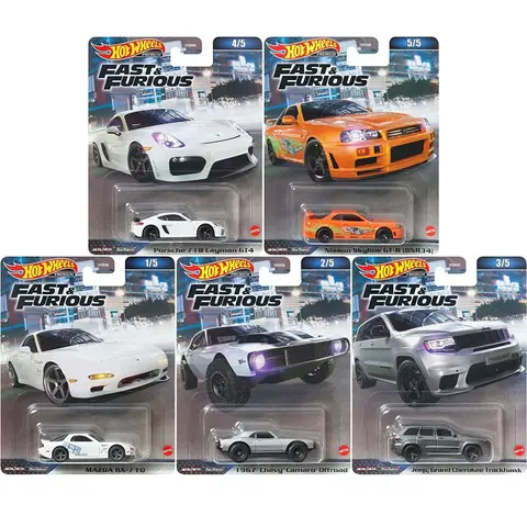 Hot Wheels Fast and Furious Cars Nissan Skyline GTR BNR34 /MAZDA RX-7 FD/PORSCHE 718  1/64 Die-cast Model HNW46