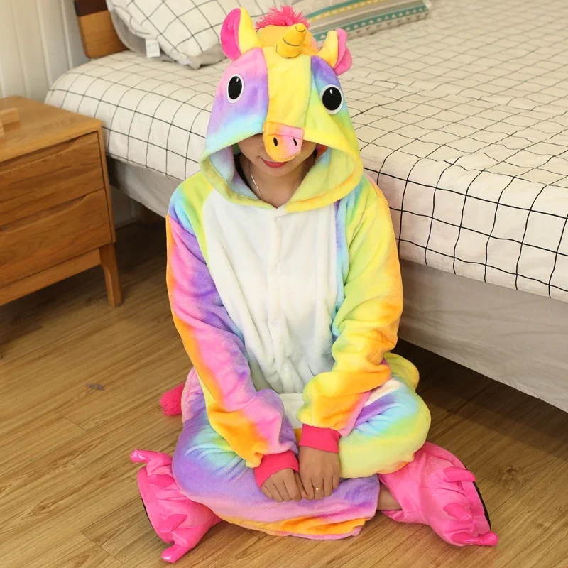 Adults animal pajamas women men sleepwear unisex all in one pyjamas animal suits cosplay unicorn garments pijama winter onesies