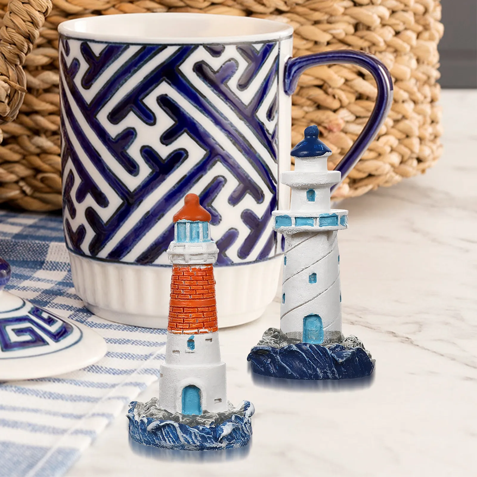 4Pcs Lighthouse Decor Resin Landscape Ornament for Mini Scene Garden Fish Balcony Yard Decoration Small Nautical