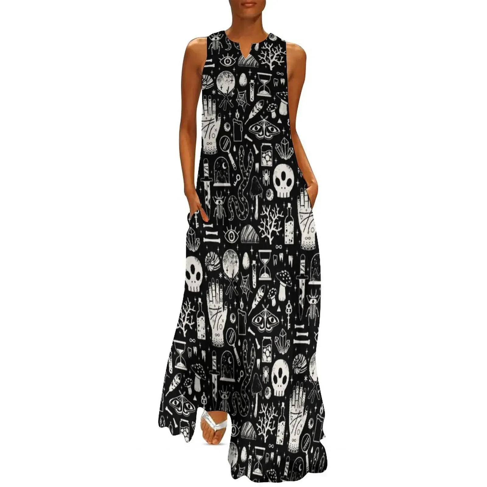 

Curiosities: Bone Black Long Dress women clothes elegant dress Dress woman