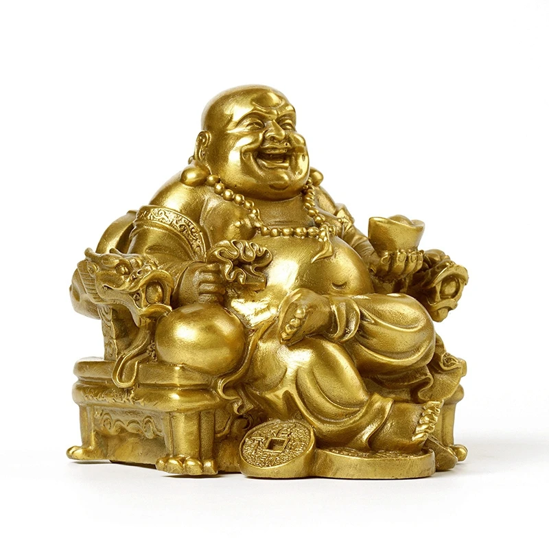 Golden Laughing Buddha Statue Chinese Feng Shui Lucky Money Maitreya Buddha Sculpture Figurines Home Garden Decoration Statues - Image 3