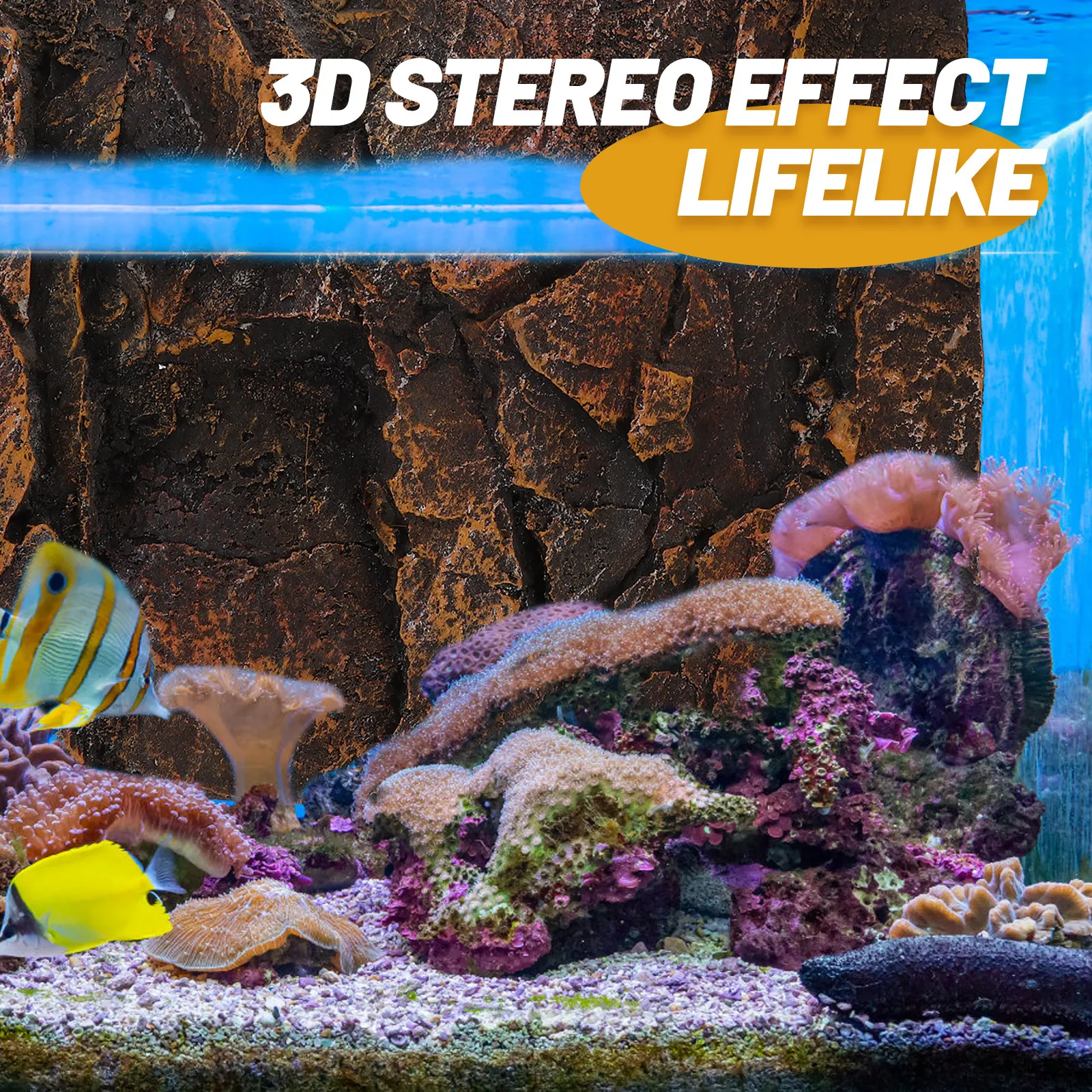 

3D Terrarium Background Panel Lifelike Texture Uneven Surface Reptile Tank Decor for Aquarium Habitat Longtime Use