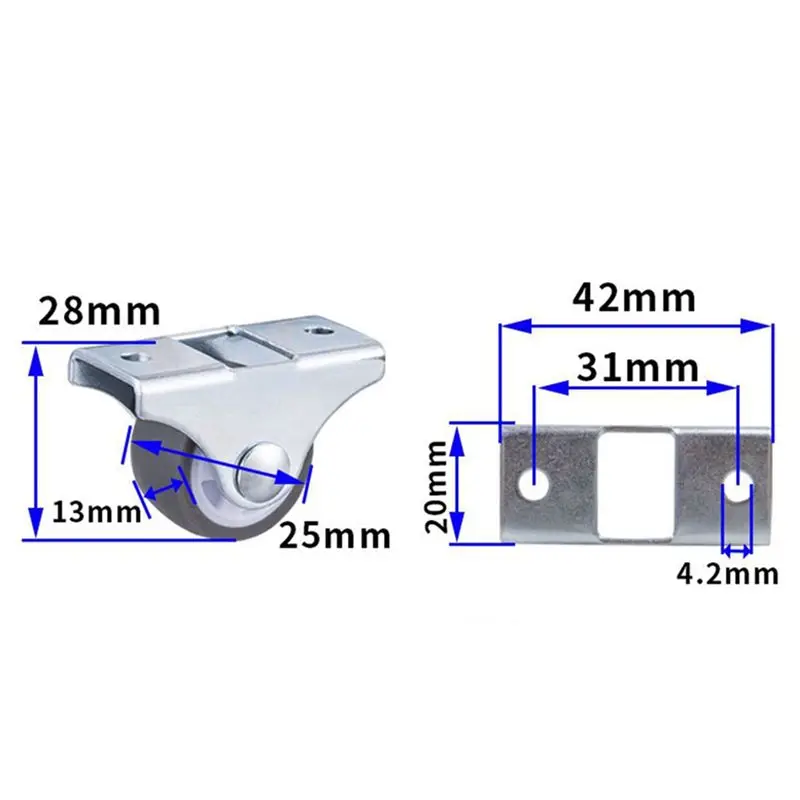 AFOURT-80PCS TPE Caster Wheels Duty Fixed Casters With Rigid Non-Swivel Base Ball Bearing Trolley Wheels Top Plate 1 Inch