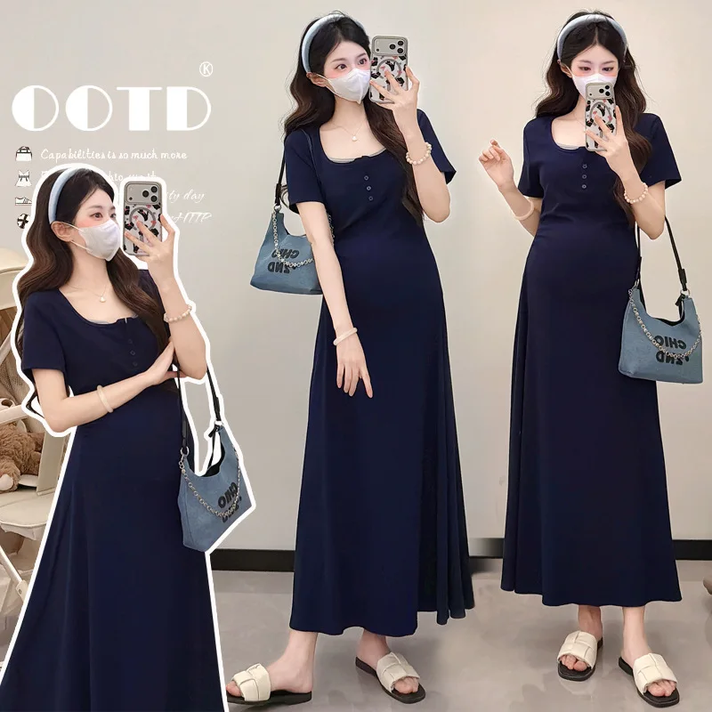 abito-premaman-estivo-2026-blu-con-scollo-quadrato-maniche-corte-vestibilita-slim-vita-alta-linea-ad-a-per-donne-in-gravidanza-stile-minimalista