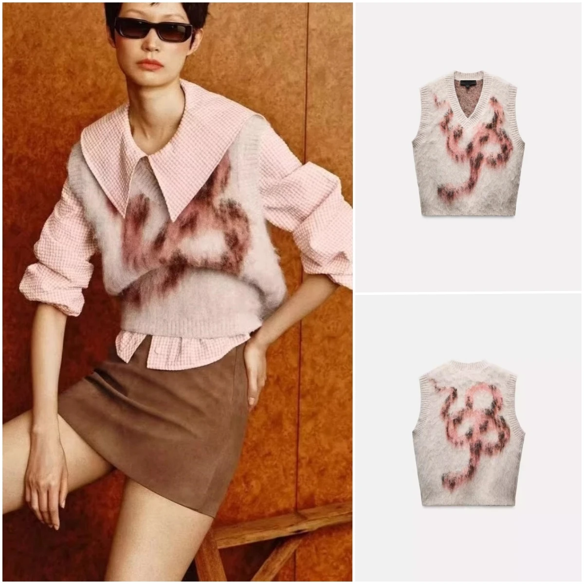 

Новый весенний женский вязаный жилет, пуловер, свитер с v-образным вырезом и эффектом синяков, с цветочным узором для колледжа, полиэфирное волокно