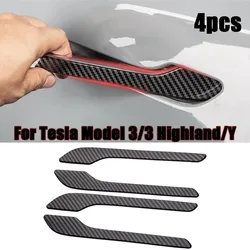 Maçaneta da porta do carro para Tesla Modelo 3, fibra do carbono, ABS Highland, colar tampa, Modelo Y Acessórios, Novo, 2024, 4pcs por conjunto