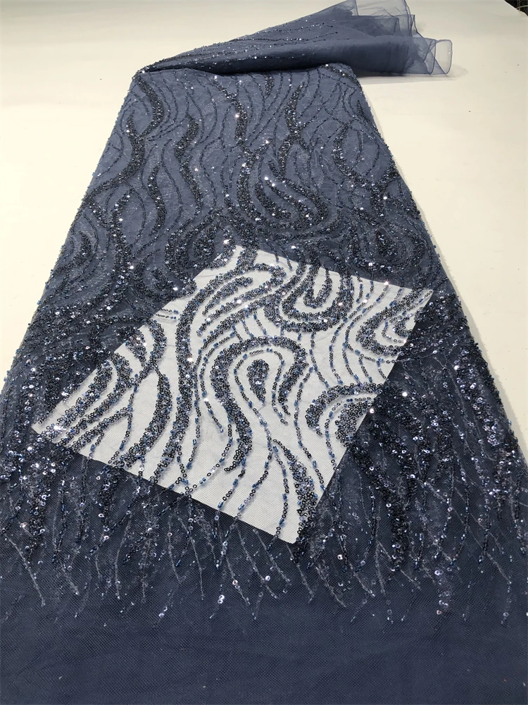 African Lace Fabric with Sequins 2025 High Quality Elegant Nigerian Net Embroidered French Tulle For Sewing Party Dress 5 Yards