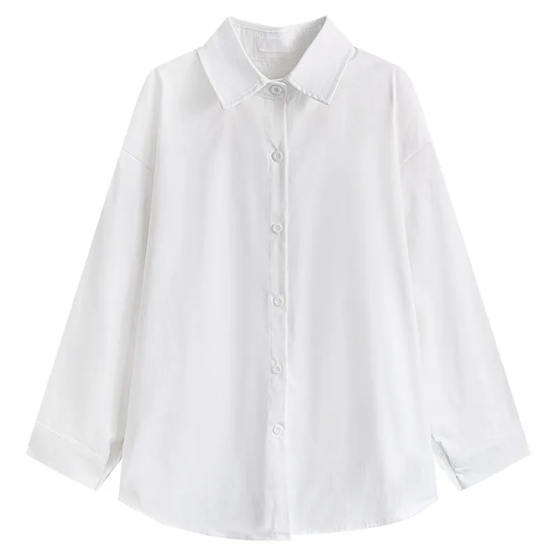 Camisas brancas de manga comprida femininas finas simples chiques all-match básico primavera verão topos preppy estudantes feminino literário solto elegante