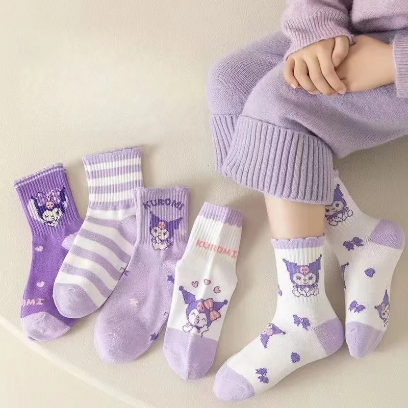 

Sanrio Kuromi Kids Socks Kawaii Anime Cartoon Girls Spring Autumn and Winter Cotton Socks Cute Comfortable Boy Sports Socks Gift
