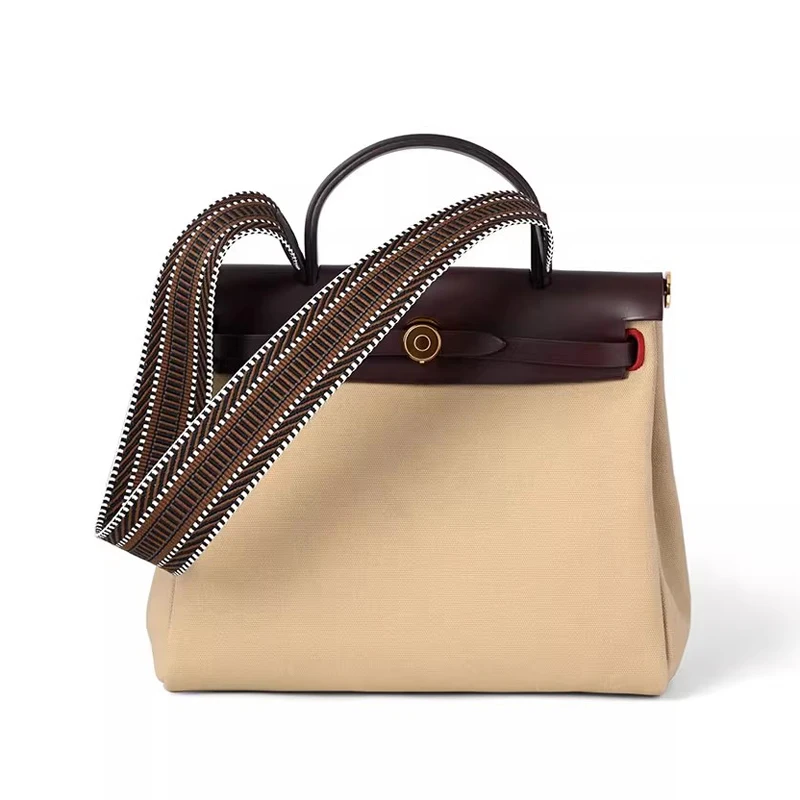 5cm Wide Colored Canvas With Cowhide Suitable For Herbag31 Single Shoulder Woven Wide Strap Modification Bag Accessories