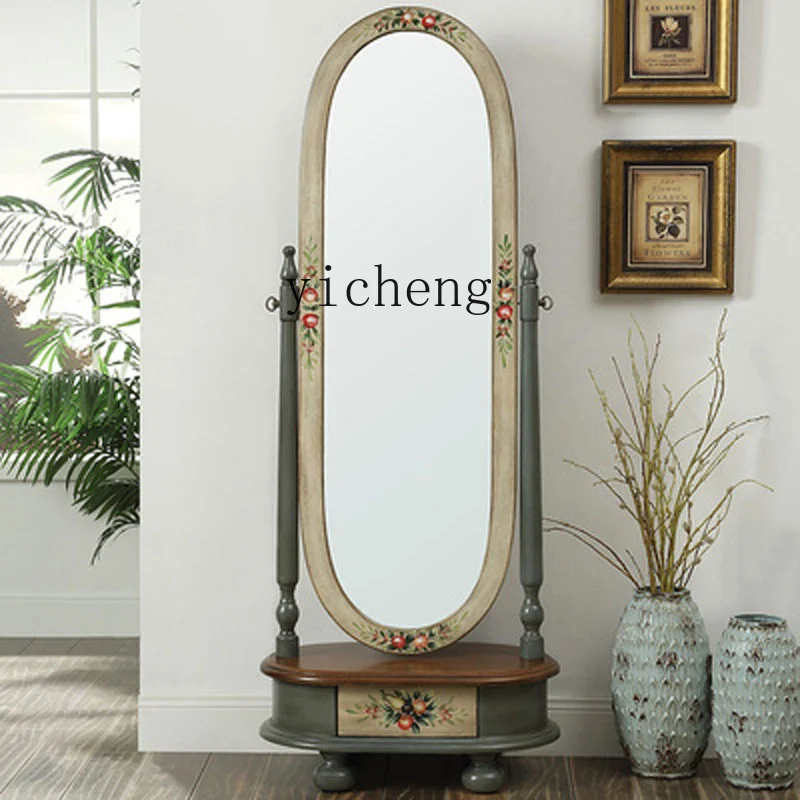 

ZYA Full-Length Mirror Floor-Standing Home Bedroom Retro Style Light Luxury Three-Dimensional Dressing Mirror