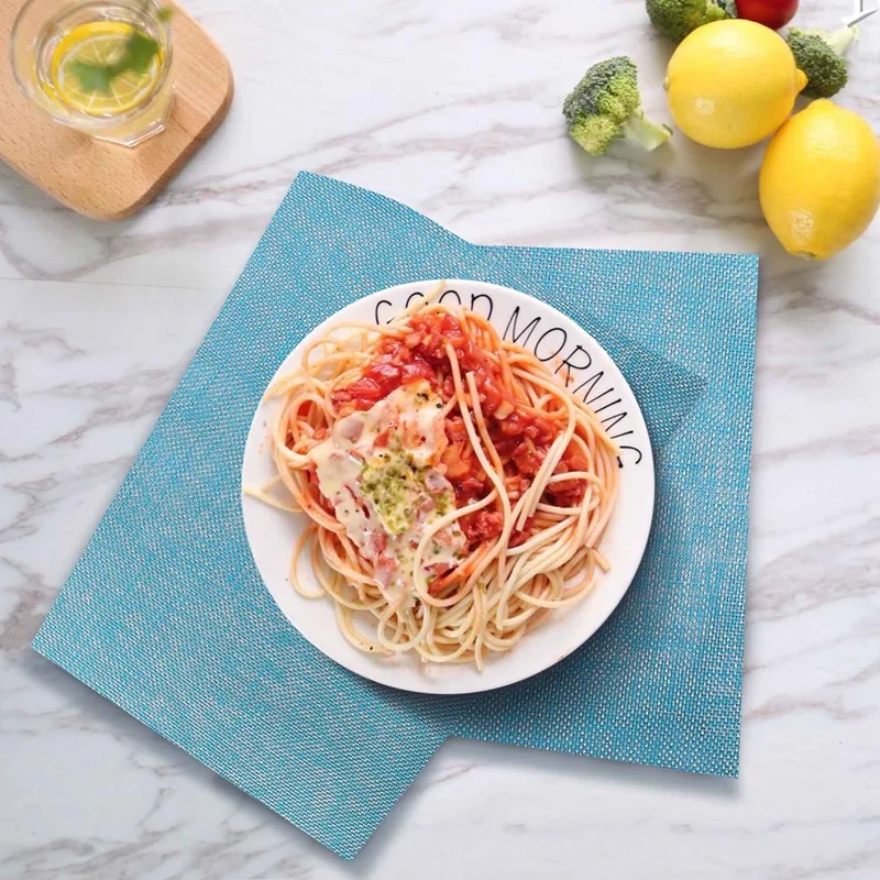 مفارش فينيل زرقاء منسوجة قابلة للغسل ، حصائر طاولة ، مانعة للإنزلاق ، سهلة التنظيف ، مجموعة من 6 متقاطعة لاسلكية